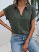 Camisa Casual de Manga Murciélago con Botones Frontales