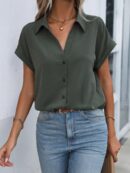 Camisa Casual de Manga Murciélago con Botones Frontales