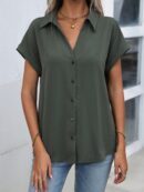 Camisa Casual de Manga Murciélago con Botones Frontales