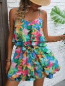 Mono Corto Boho con Estampado Completo y Volantes