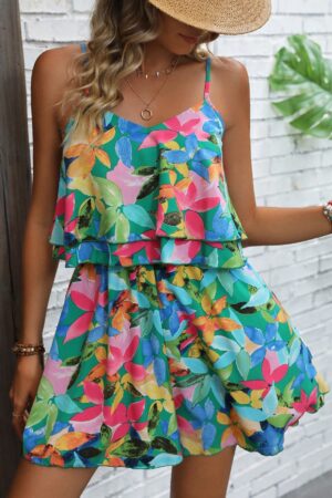 Mono Corto Boho con Estampado Completo y Volantes