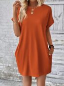 Vestido Casual Manga Murciélago con Bolsillo Oculto