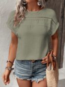 Blusa Casual con Encaje Contraste y Mangas Murciélago