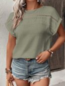 Blusa Casual con Encaje Contraste y Mangas Murciélago