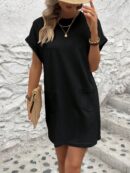 Vestido Casual Manga Murciélago con Bolsillo Oculto