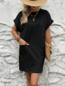 Vestido Casual Manga Murciélago con Bolsillo Oculto