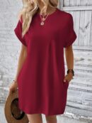 Vestido Casual Manga Murciélago con Bolsillo Oculto