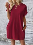Vestido Casual Manga Murciélago con Bolsillo Oculto
