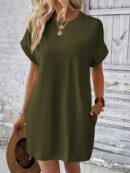 Vestido Casual Manga Murciélago con Bolsillo Oculto