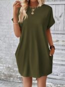 Vestido Casual Manga Murciélago con Bolsillo Oculto