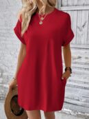 Vestido Casual Manga Murciélago con Bolsillo Oculto
