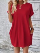 Vestido Casual Manga Murciélago con Bolsillo Oculto