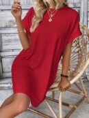 Vestido Casual Manga Murciélago con Bolsillo Oculto