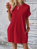 Vestido Casual Manga Murciélago con Bolsillo Oculto