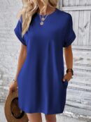 Vestido Casual Manga Murciélago con Bolsillo Oculto