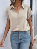 Camisa Casual de Manga Murciélago con Botones Frontales