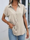 Camisa Casual de Manga Murciélago con Botones Frontales