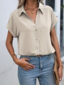 Camisa Casual de Manga Murciélago con Botones Frontales
