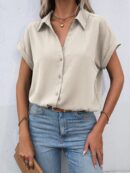 Camisa Casual de Manga Murciélago con Botones Frontales