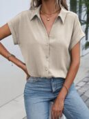 Camisa Casual de Manga Murciélago con Botones Frontales