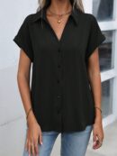 Camisa Casual de Manga Murciélago con Botones Frontales