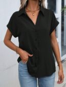 Camisa Casual de Manga Murciélago con Botones Frontales