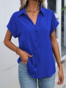 Camisa Casual de Manga Murciélago con Botones Frontales