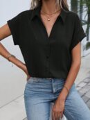 Camisa Casual de Manga Murciélago con Botones Frontales