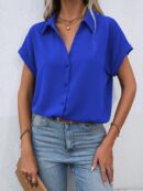 Camisa Casual de Manga Murciélago con Botones Frontales