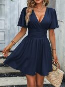 Vestido Casual Cuello en V con Mangas Mariposa