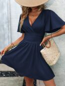 Vestido Casual Cuello en V con Mangas Mariposa