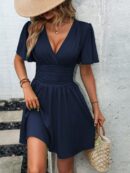 Vestido Casual Cuello en V con Mangas Mariposa