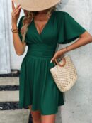 Vestido Casual Cuello en V con Mangas Mariposa