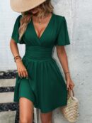 Vestido Casual Cuello en V con Mangas Mariposa