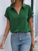 Camisa Casual de Manga Murciélago con Botones Frontales