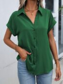 Camisa Casual de Manga Murciélago con Botones Frontales