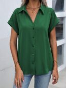 Camisa Casual de Manga Murciélago con Botones Frontales