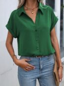 Camisa Casual de Manga Murciélago con Botones Frontales