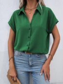 Camisa Casual de Manga Murciélago con Botones Frontales