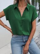 Camisa Casual de Manga Murciélago con Botones Frontales