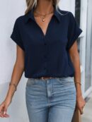 Camisa Casual de Manga Murciélago con Botones Frontales