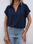 Camisa Casual de Manga Murciélago con Botones Frontales