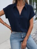 Camisa Casual de Manga Murciélago con Botones Frontales