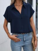 Camisa Casual de Manga Murciélago con Botones Frontales