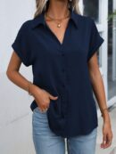 Camisa Casual de Manga Murciélago con Botones Frontales