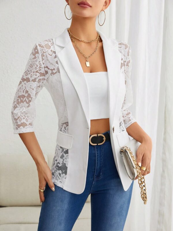 Chaqueta Elegante con Detalles de Encaje y Botón Único - Image 8
