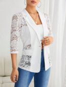 Chaqueta Elegante con Detalles de Encaje y Botón Único