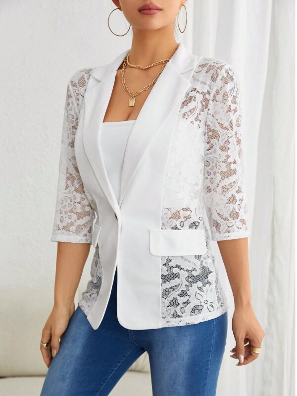Chaqueta Elegante con Detalles de Encaje y Botón Único - Image 12