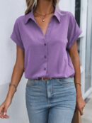 Camisa Casual de Manga Murciélago con Botones Frontales