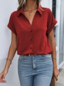 Camisa Casual de Manga Murciélago con Botones Frontales